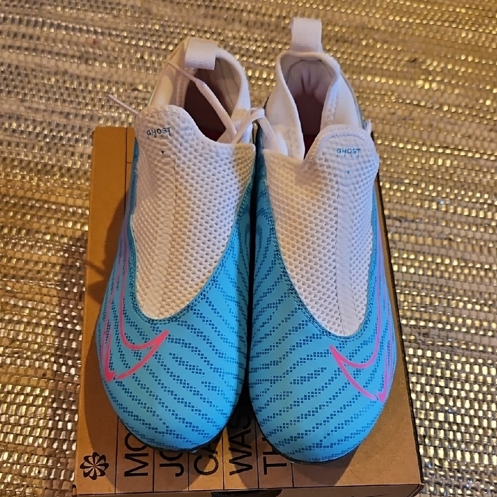 Kids Blue and White Soccer Shoes